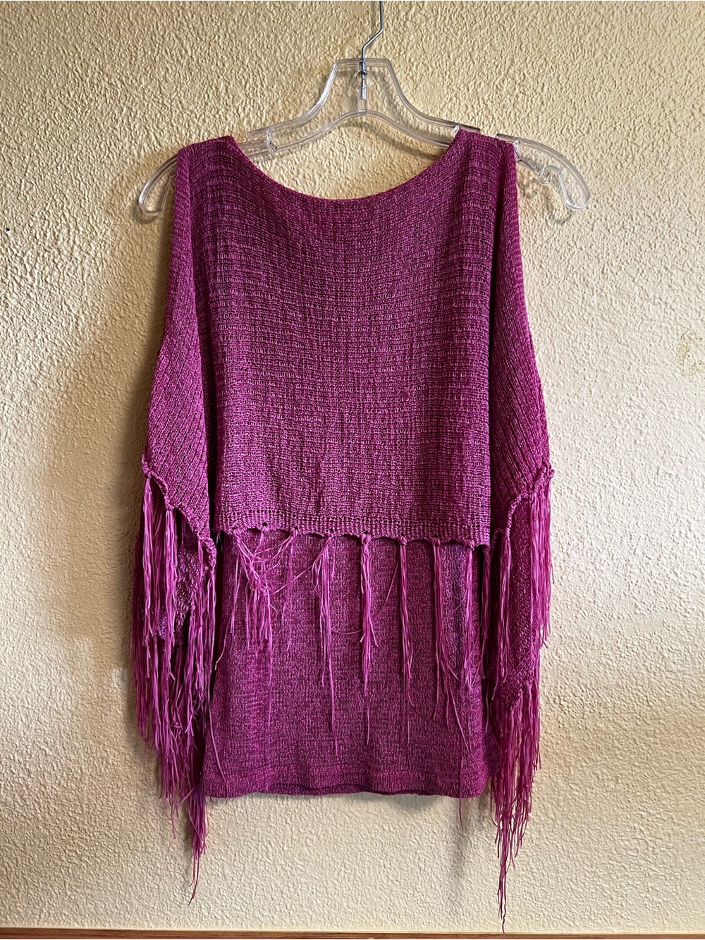 Y2K Pink & Purple Fringe Poncho | Boho Festival Knit